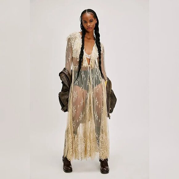 ISO Free People x Nigel Preston Lace Robe Duster Cream Size XS - Picture 1 of 3